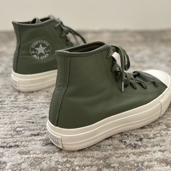 Converse High Top Green Leather Lift Platform Hi Womens size 7 - Picture 1 of 8
